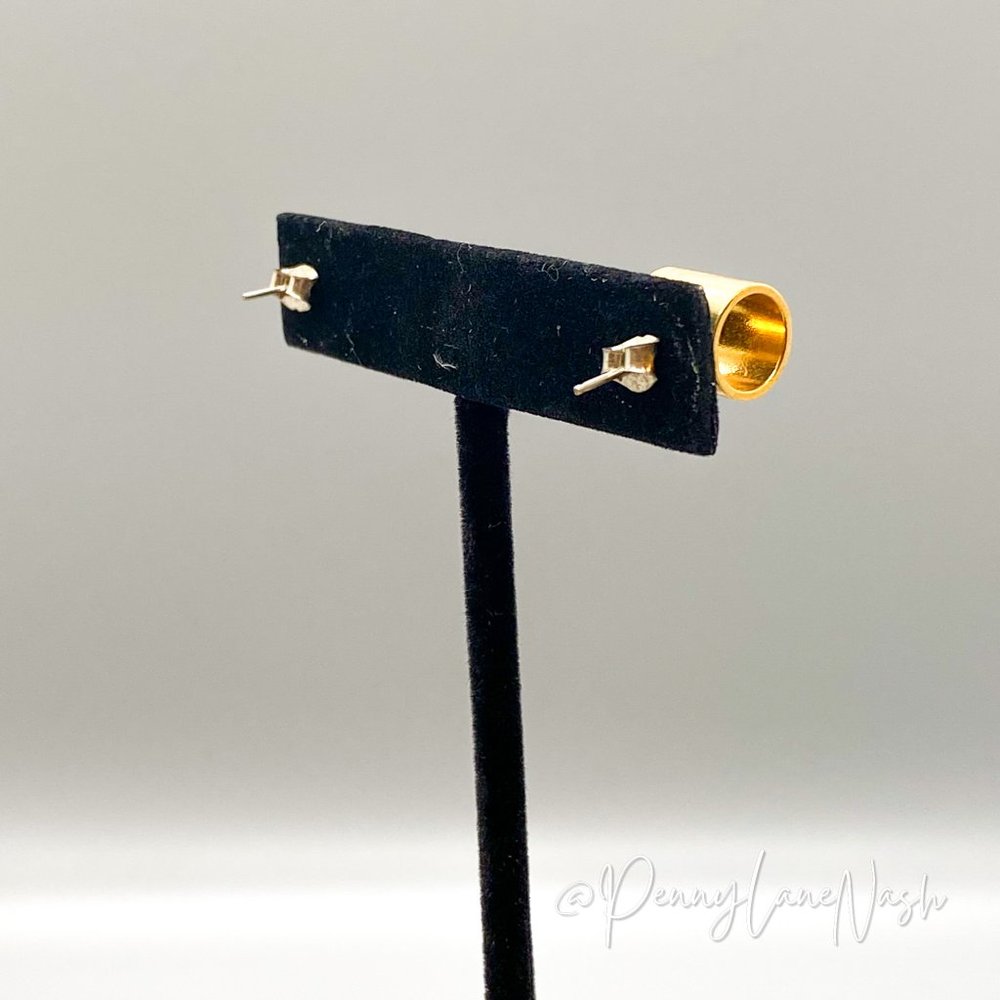 Vintage Gold Blunt Cylinder/Noodle Earrings - Picture 4 of 6